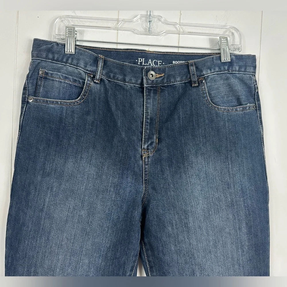 NWT Childrens Place Sz 18 Husky Bootcut Semi-Evasee Blue Wash Adjustable Waist